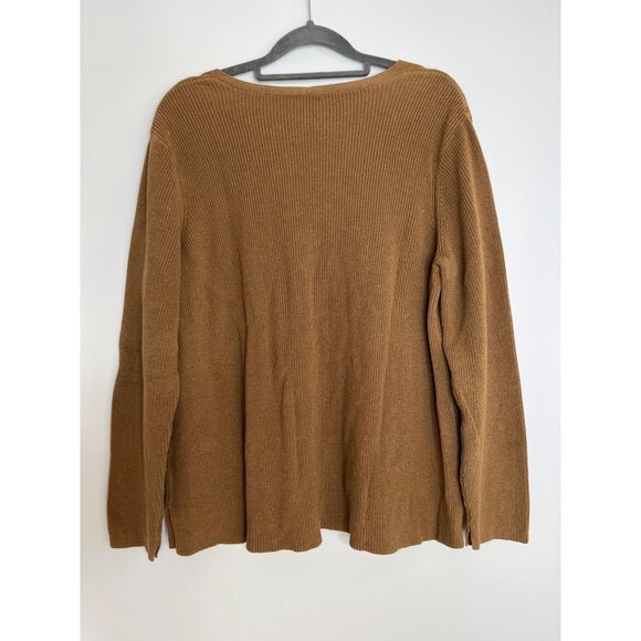 J JIll Brown V-Neck Ribbed Knit Long Sleeve Pullover Sweater Cotton Blend L P - Picture 6 of 8